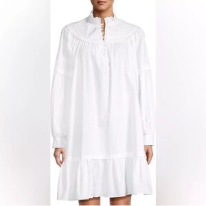NWT Women's Harshman Fiona White Dress Ruched Flounce Poplin Cotton Small
